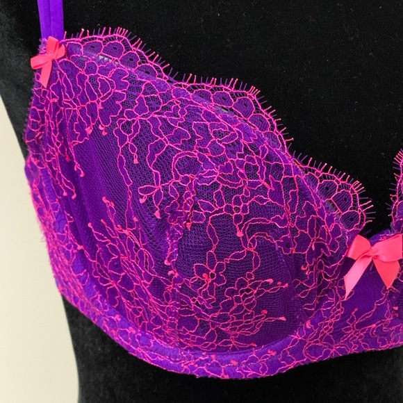 Victoria’s Secret Unlined Demi Purple Lace Neon - Picture 2 of 4